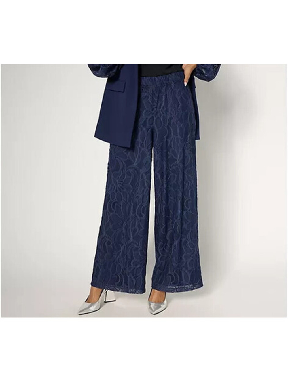 Dennis Basso Regular Fully Lined Lace Pants Navy, Small   #32'